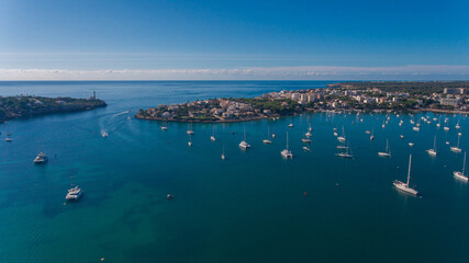 Aerial view of the anchorage in a sheltered bay