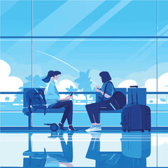 Illustration of a woman at the airport, animation and motion graphics in vector format