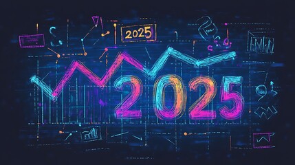 Obraz premium Hand drawn graph with an upward trend and 2025 text