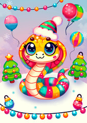Fototapeta premium Festive Holiday Snake with Christmas Cheer. The snake is the symbol of the Chinese New Year 