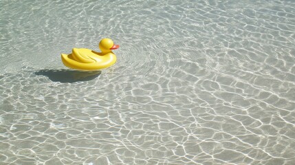 Yellow rubber duck floating in clear water.