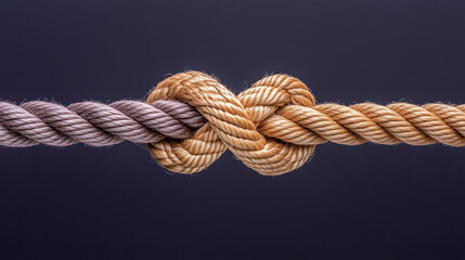 Weaving of ropes, like concept of teamwork unity, on dark blue background.