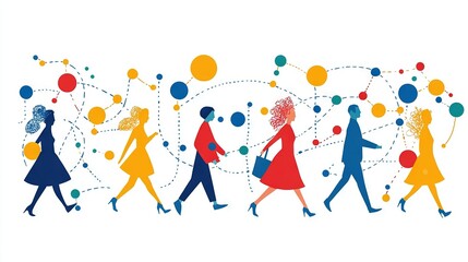 Fototapeta premium A line of people strolling down the street, holding balloon-shaped objects