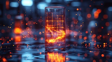 Glowing Holographic Periodic Table Floating in Futuristic Laboratory with Scientists Experimenting