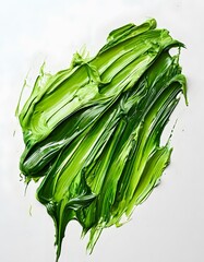 Green color oil paint stroke on white background.