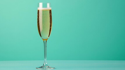 Bubbles rising in a golden flute of champagne, promoting indulgence, sparkling celebration