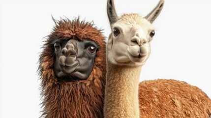 Obraz premium Animal Feathery Companionship Llama with Hen on a White or Clear Surface PNG Transparent Background