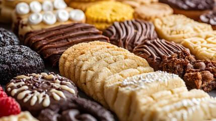 A close-up of assorted cookies.