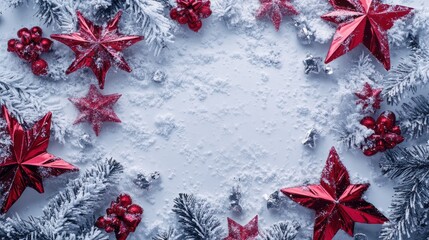 Christmas background decorations composition flatlay Merry christmas card. Winter holiday theme. Happy New Year. Space for text, AI generated