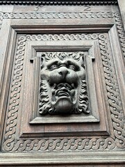 Wooden engraving on a door panel