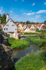 Obraz premium Harburg is a beautiful village in the Wornitz River valley in Bavaria, Germany
