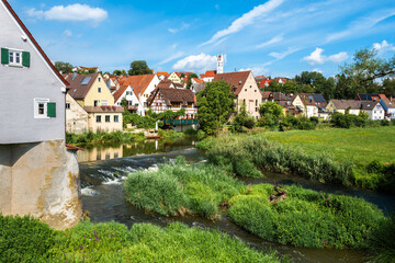 Fototapeta premium Harburg is a beautiful village in the Wornitz River valley in Bavaria, Germany