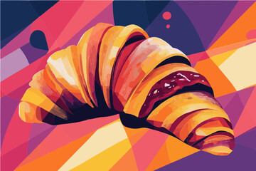 Vibrant Croissant Delight: A stylized illustration of a delicious croissant filled with jam, set against a bold, geometric background.