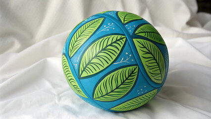 Blue and Green Ball with Leaf Pattern