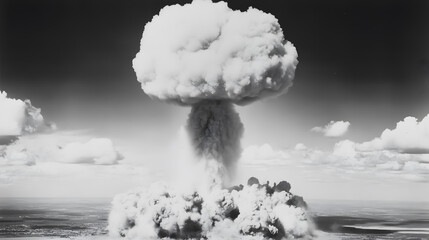 A dramatic image of an atom bomb explosion.