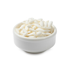 Puffed rice in bowl isolated on white