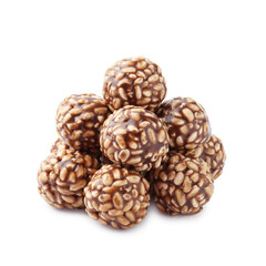 Delicious chocolate puffed rice balls isolated on white