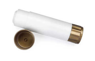 One glue stick and cap isolated on white, top view
