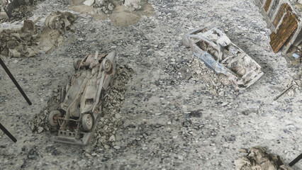 devastated and destroyed city after military operations