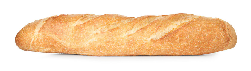 One freshly baked baguette isolated on white