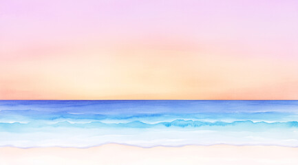 Obraz premium Soft Sunset Gradient in Watercolor Capturing Beach Waves