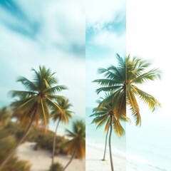 Obraz premium Palm trees on the beach, vacation mode, traveling post