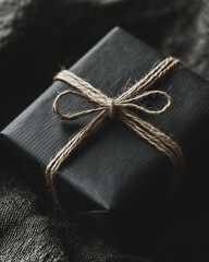 Close-up of a beautifully wrapped anniversary gift with elegant ribbon, soft lighting, romantic and inviting 