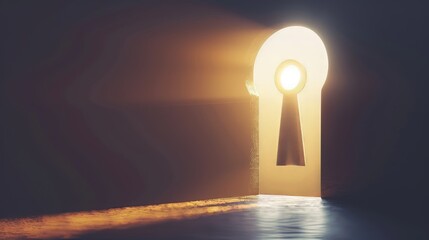 A glimpse through the keyhole  discovering a mysterious room illuminated by soft light