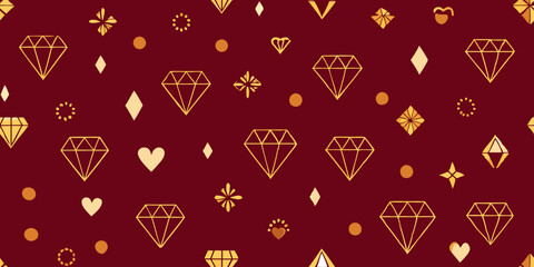 A repeating pattern on a deep burgundy background.  Simple, outlined diamonds in a light peachy-gold color are scattered throughout