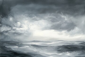 Obraz premium Moody Grey Sky. Dramatic Thunderstorm Clouds Over Serene Landscape