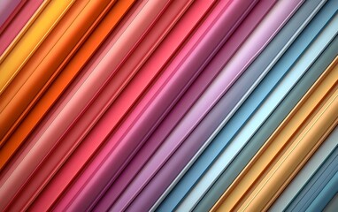 A vibrant abstract pattern featuring diagonal stripes in a gradient of warm to cool colors, including orange, pink, purple, and blue, creating a dynamic and energetic visual appeal.