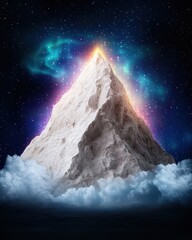 Majestic mountain peak in a cosmic landscape
