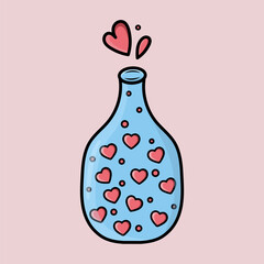 Cute bottle with hearts for Valentine's day