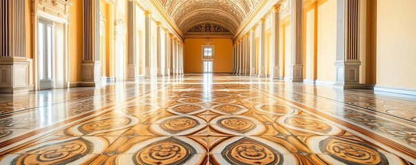 Obraz premium Elaborate mosaic floors in an opulent palace hall, lavish beauty, artistic craftsmanship