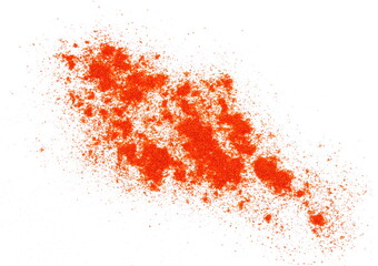 Scattered red dry pepper on a white background