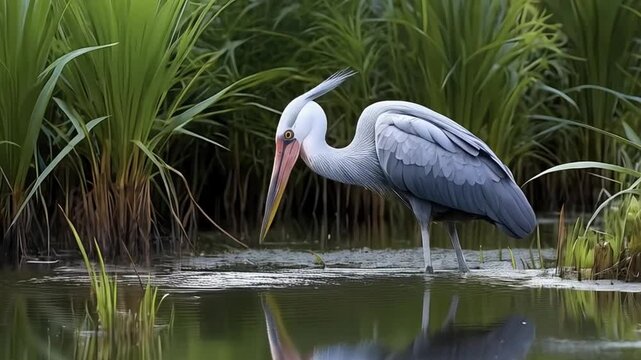 Shoebill Stork in the Green Wetland 