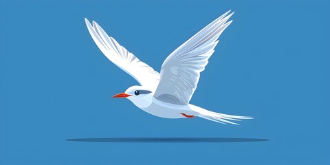 Fototapeta premium A graceful white bird with a slender body and long wings gliding through a clear blue sky, exemplifying freedom and elegance in flight.