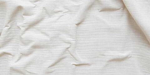 Close-up detail of a crinkled linen fabric, with visible weave and natural texture, textile
