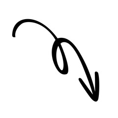 手書きのくるくる矢印 右下がり 下降