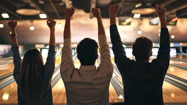 Corporate Team Building Bowling Event with Colleagues Celebrating