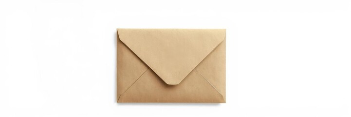 A plain brown kraft paper envelope sits centered against a stark white background, clean,vintage,material