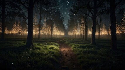 Glitter Lights In The Nature At Night Photo Background