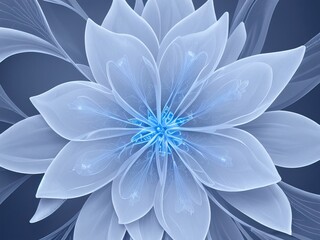 Obraz premium Elegant x-ray style blue flower, translucent petals, soft gradient background