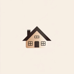 Simple house icon featuring a chimney and windows showcasing a minimalist design style