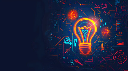 Illuminating Innovation: A glowing lightbulb, symbolizing a brilliant idea, is encircled by intricate technological schematics.