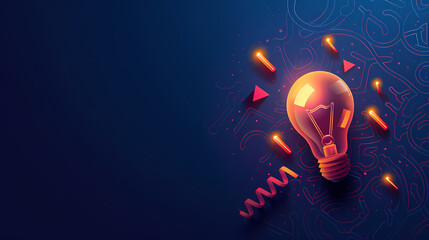 Illuminating Innovation: A glowing light bulb, radiating a warm, golden light, sits amidst a swirling abstract pattern on a deep blue background. The image captures the essence of a brilliant idea.
