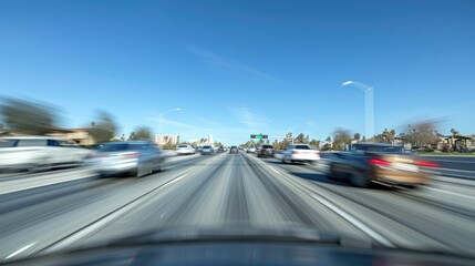 Fototapeta premium A blurred view of a busy highway, conveying speed and motion.