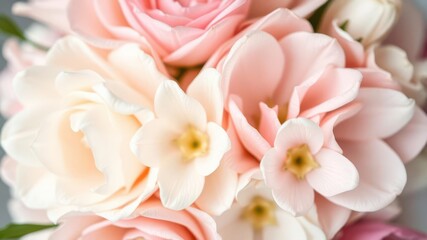 Close-up of beautiful pink and white ranunculus flowers in full bloom, garden, vibrant