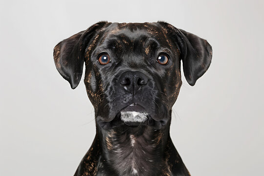 dog photography, high-resolution studio photo of a confident brindle boxer puppy against a white background, showcasing detailed features no text included