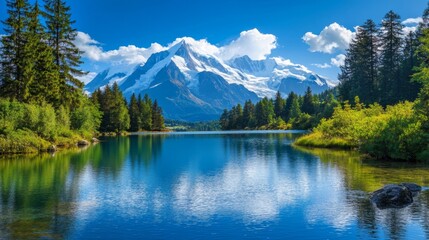Fototapeta premium Serene Alpine Lake Scenery